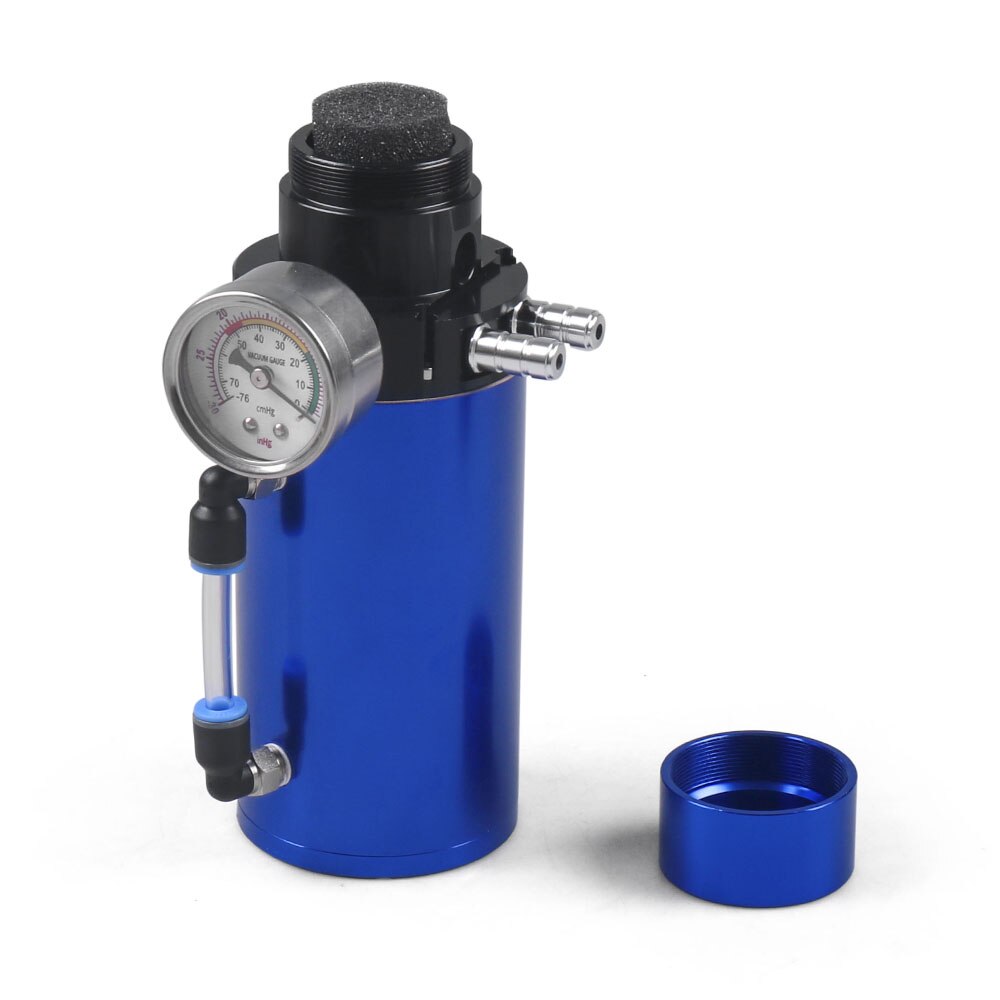 Aluminum Engine Oil Catch Reservoir Breather Tank Can+Vacuum Pressure Gauge Oil Catch Tank Oil Catch Can BX100770: Blue