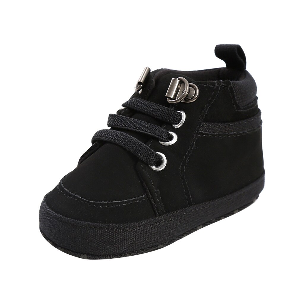 Cheville en Pu, chaussures pour bébés filles et garçons, bottes avec liaisons croisées solides en coton, toutes saisons, premières marches, à lacets: Black / 11