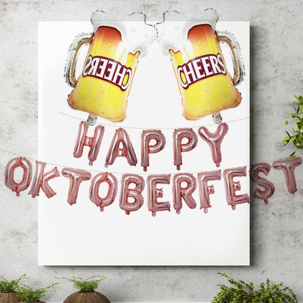 1 sæt folieballoner glad oktoberfest bogstaver ølkopper mønstre mylar helium balloner festindretning (gyldne)