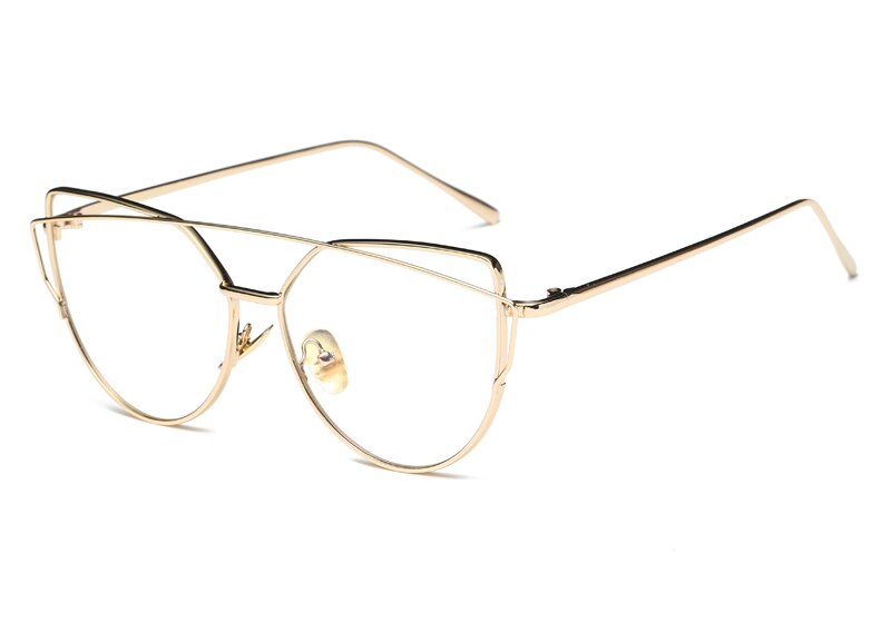 Women Eyeglasses Brand Cat eye Rose Alloy Frame Anti-blue ray Optical Clear Len Glasses Unisex Eyewear Frames: Gold