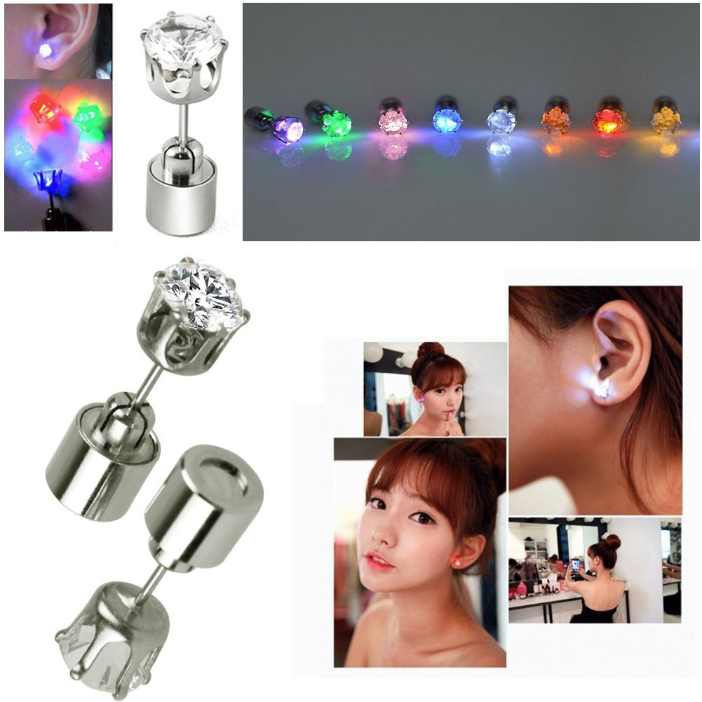 1 Pc Licht hoch LED Ohrringe Nieten Blinkt Blinkt Edelstahl Ohrringe Bolzen tanzen Party Zubehör Liefert