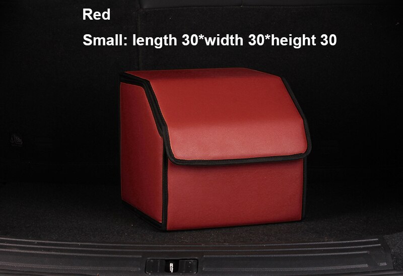 Bil opbevaringsboks vandtæt læder bagagerum opbevaringsboks, avanceret luksus opbevaringsboks til bildele, sammenklappelig og aftagelig opbevaring: Lille rød