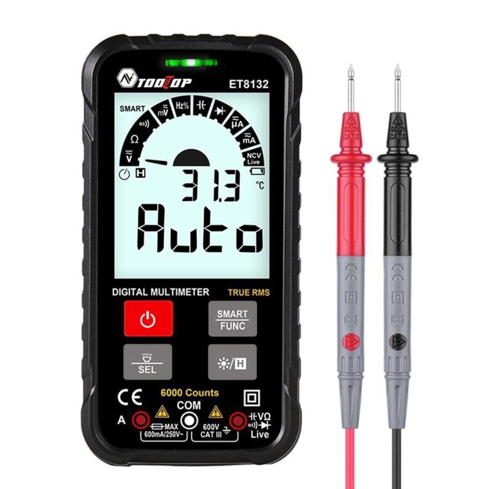 Et8132 draagbare intelligente digitale multimeter ohm capaciteit hz ac/dc/ncv/advanced multimeter tester