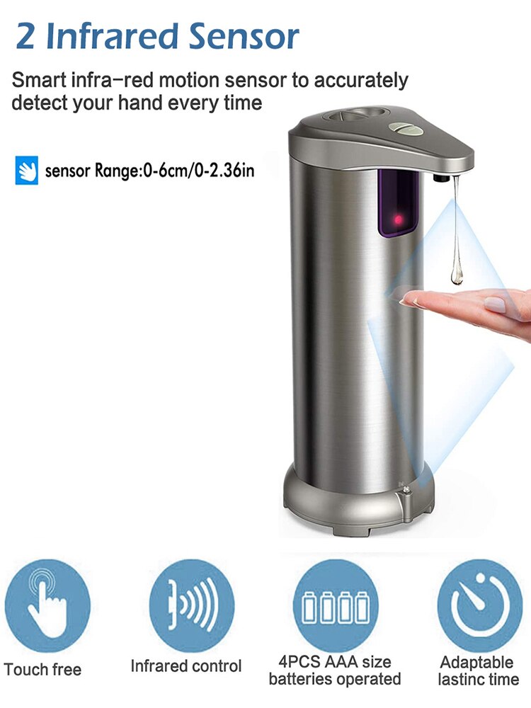 Beröringsfri dispenser för flytande tvål i rostfritt stål automatisk tvålautomat med sensor
