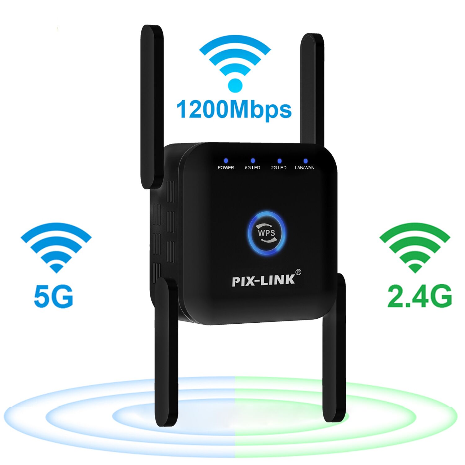 Ripetitore WiFi 5G segnale amplificatore WiFi Wireless 5Ghz Wi Fi punto di accesso Extender a lungo raggio 1200Mbps Booster Home Wi-Fi Internet: US Plug / 2.4G 5G 1200M black