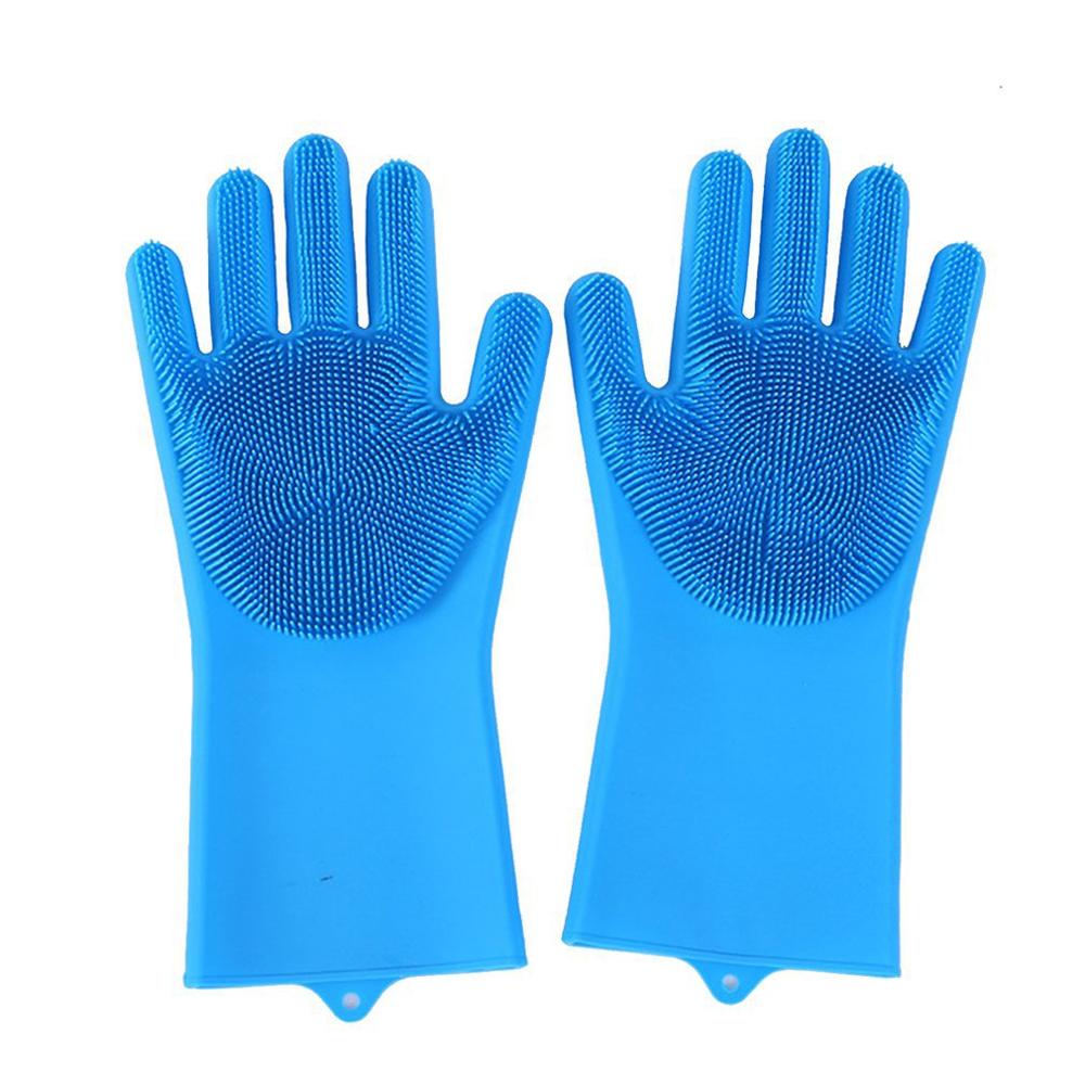 1 paio di Guanti in silicone per Lavare I Piatti Guanti Guanti di Lavaggio Spugna macchia Guanti di Gomma per la Cucina Giardino Strumenti di Pulizia: blu