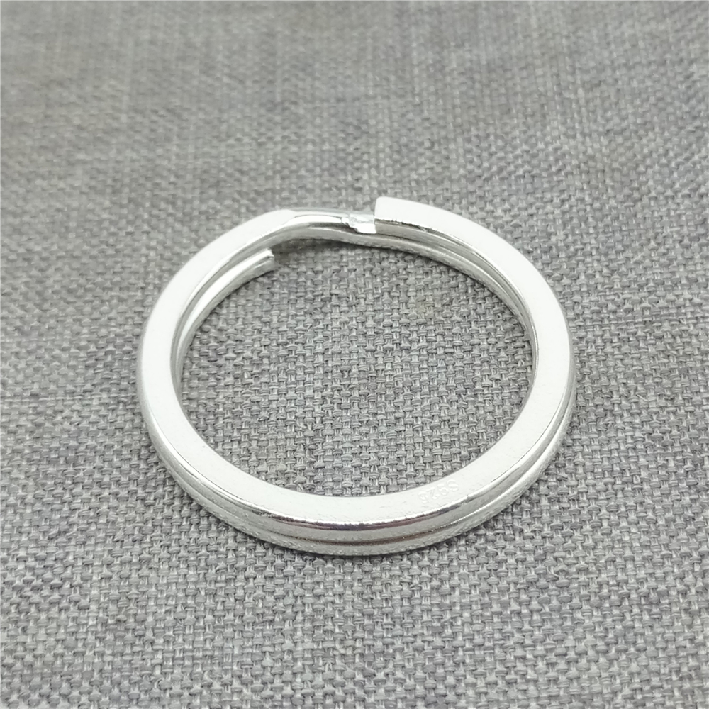 925 stora glänsande nyckelringar i sterlingsilver, delad ring för nyckelring, diameter 20mm 25mm 30mm