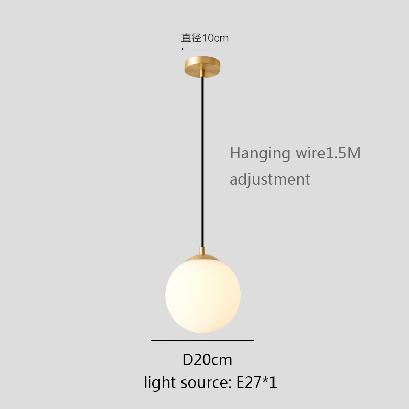 Lámpara colgante de bola de cristal, luminaria E27 dorada/negra/plateada, globo blanco, para Bar, restaurante, decoración, dormitorio: Blanco frío / Transparente