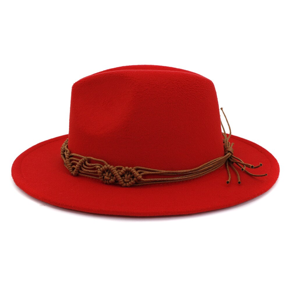 HanXi Women Hat Wool Fedoras Felt Hat Flat Brim Cap Twist Band