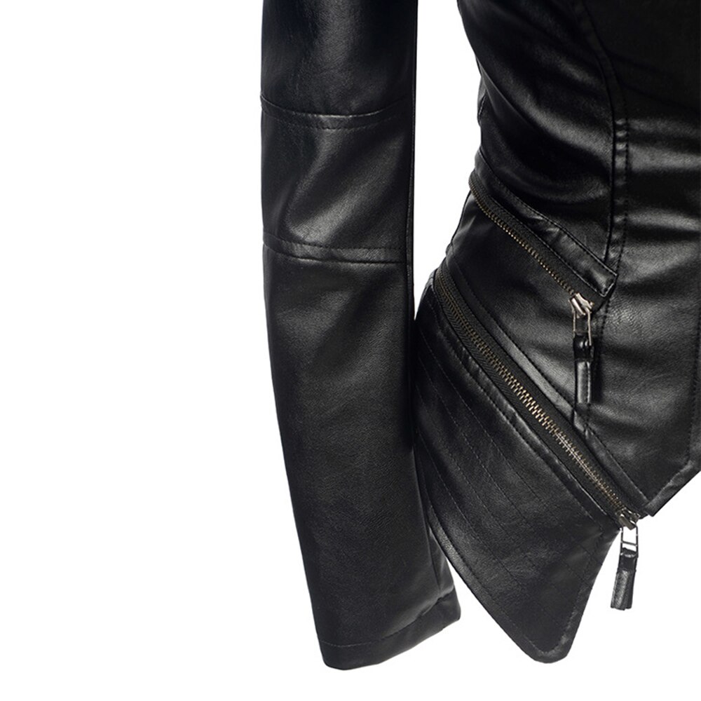 Chaqueta de piel sintética para mujer, abrigo gótico Punk, abrigos de cuero de imitación, negra, Primavera,