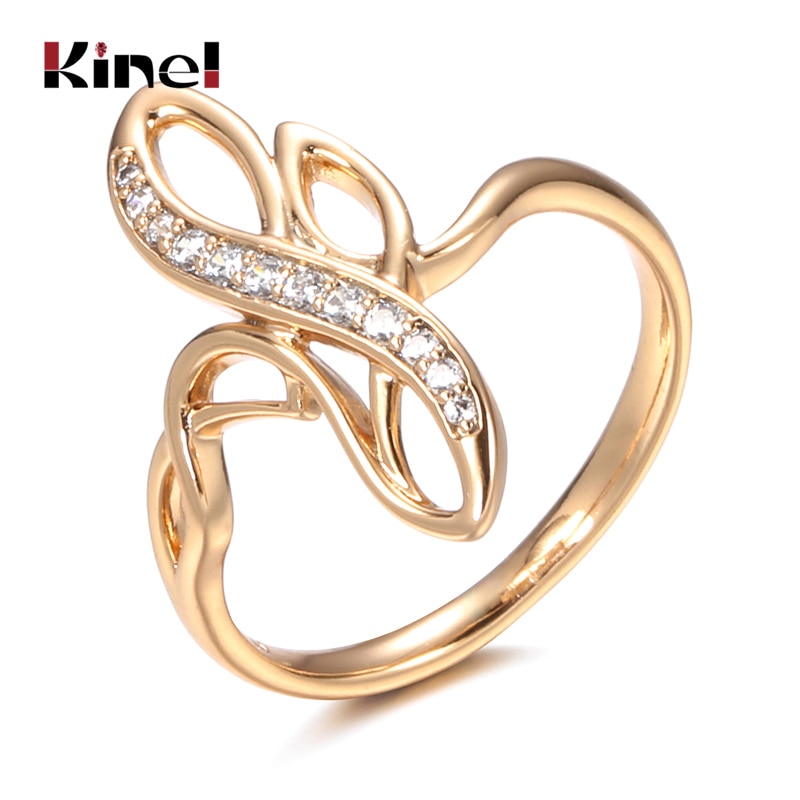 Kinel Wit Natuurlijke Zirkoon 585 Rose Gold Grote Ring Etnische Bruiloft Fijne Holle Crystal Flower Ringen Voor Vrouwen Vintage Sieraden