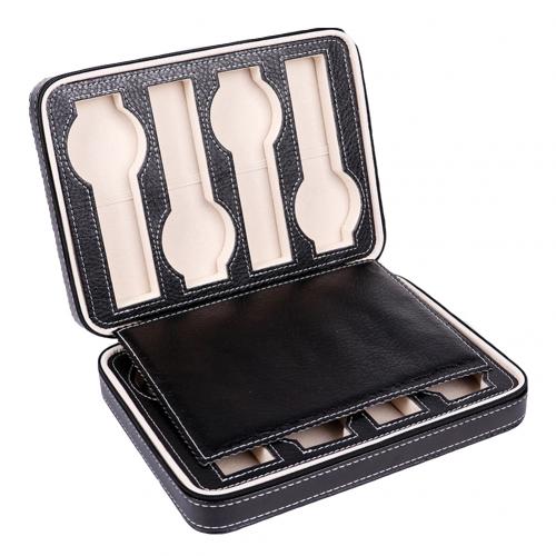 Zippered Leather Watch Display Case 2/4/8 Grids Watch Storage Bag Case Holder Watches Organizer Box