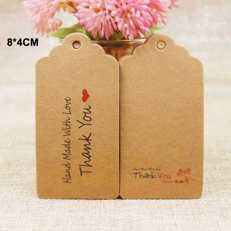 100 Pcs + 100 Pcs String Kraft Diy Dank Je Tag Jacobsschelp Vorm 8*4cm Papier Karton Bagagelabel