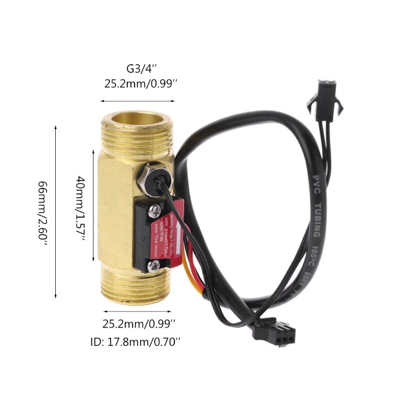 Capteur de débit d&#39;eau G3/4 &quot;, interrupteur avec détection de température, pour Turbine, liquide, coque en cuivre, débitmètre à effet Hall