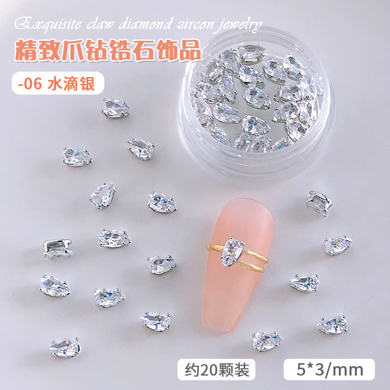 20 stk/potte negle dekoration udsøgt klo diamant zirkon smykker negle tilbehør til negle manicure skønhed: 06