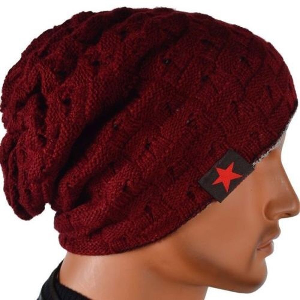 Men Knit Beanie Reversible Baggy Cap Skull Chunky Winter Hat A66: wine red