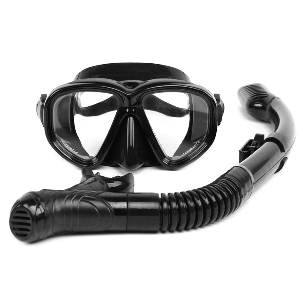 Brand Snorkeling Mask Gear Snorkel Set Anti-Fog Tempered Glass Scuba: Black 