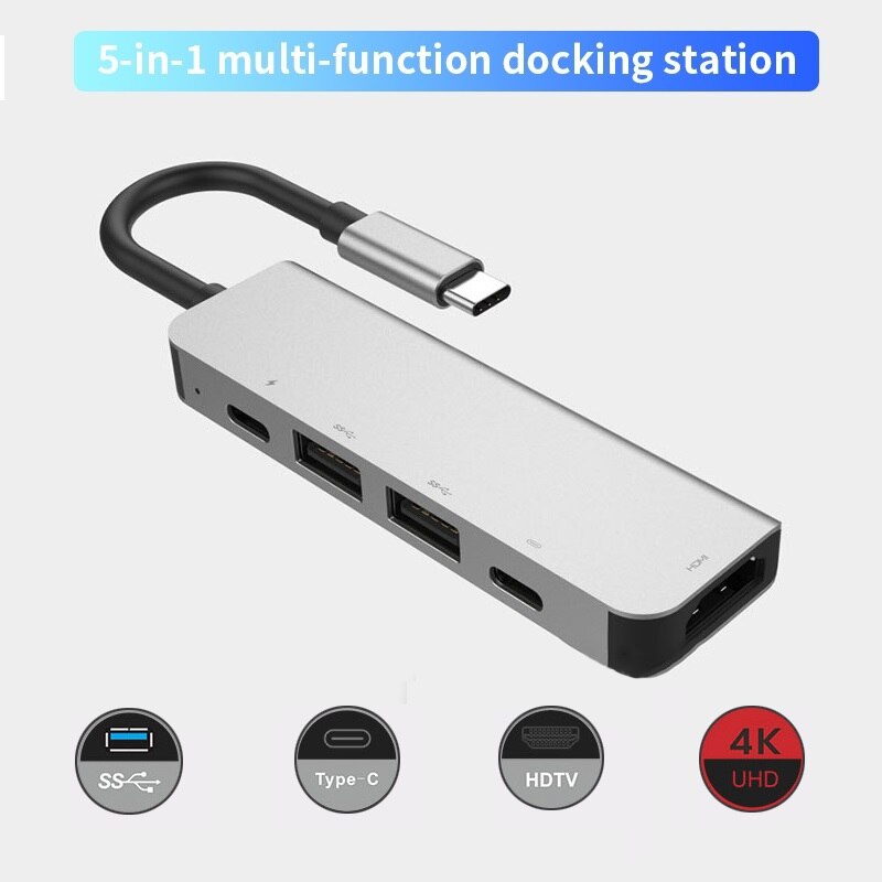 5 In 1 Docking Station Usb 3.0 Hdmi Ethernet Voor Macbook Pro Type-C Data Pd Poort Opladen Voor smartphone Imac Laptop Desktop