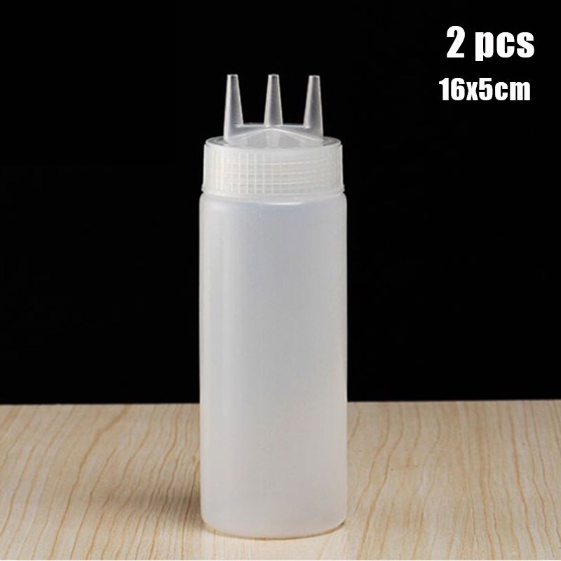3 Holes 800ML Twist Cap Squeeze Bottle Food Grade Plastic Ketchup Mustard Mayo Sauces Olive Oil Bottles Kitchen Gadgets: 300ml White 2pcs
