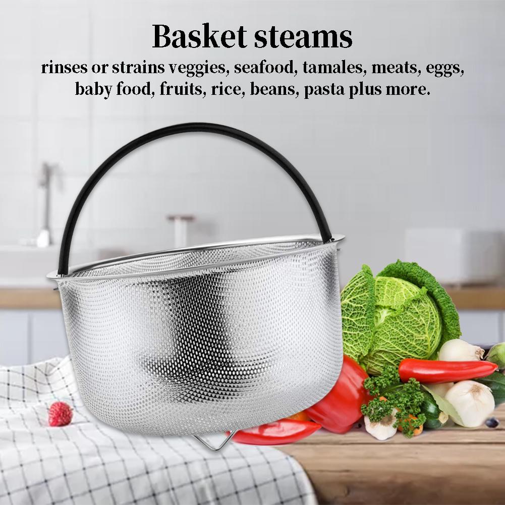 Stainless Steel Steamer Basket Pressure Cooker Accessories Large Capacity Steam Basket for 6 Quart Insert Strainer with Handle