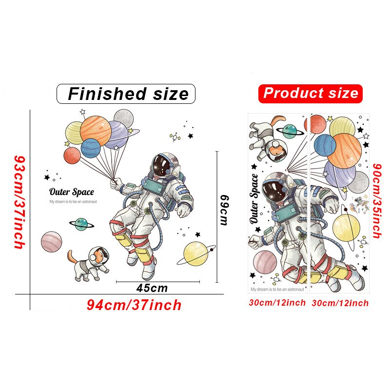 Autocollant mural d'astronaute en vinyle de dessin animé, stickers muraux amovibles pour bricolage, pour enfants garçons, chambre à coucher, pépinière, papier peint pour la maison: TBAL192
