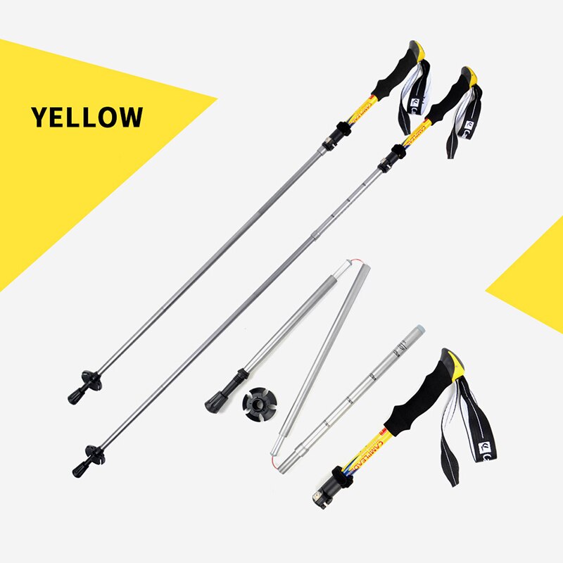 Portable Outdoor Climbing Pole Ultralight Foldable Telescopic Hiking Trekking Walking Stick: Yellow
