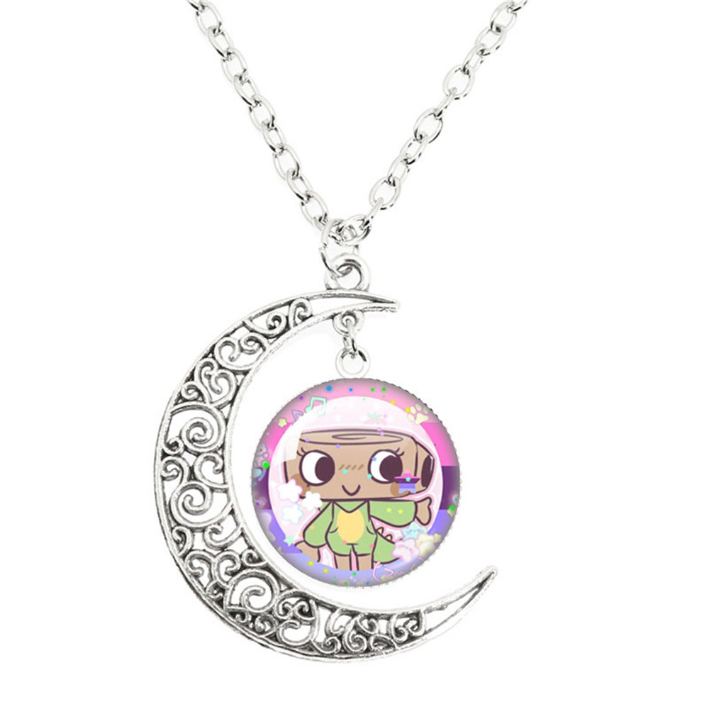 Juego de terror Goob Pebble Dandy's World collar lindo divertido Meme Kawaii cabujón de cristal colgante la luna collar joyería: Rodio plateado