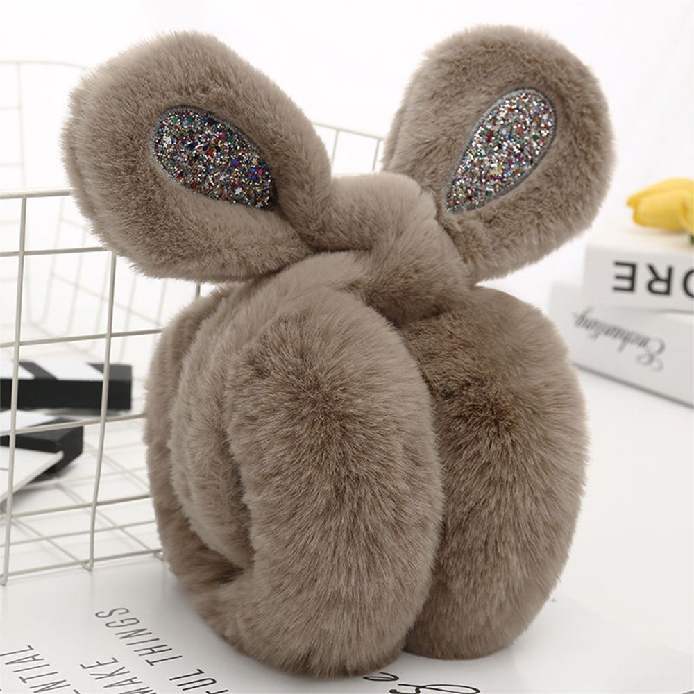 Women Lovely Ear Muffs Ear Warmer Cute Rabbit Ear Winter Headband Sequins Thermal Plush Lovely Ear Muffs: khaki