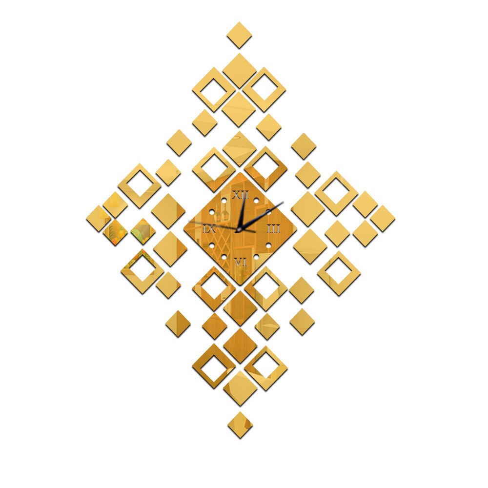 Europæisk populær gør-det-selv 46 skiver et dekorativt ur lille firkantet krystal spejlbeslag ur kvarts ur: Guld