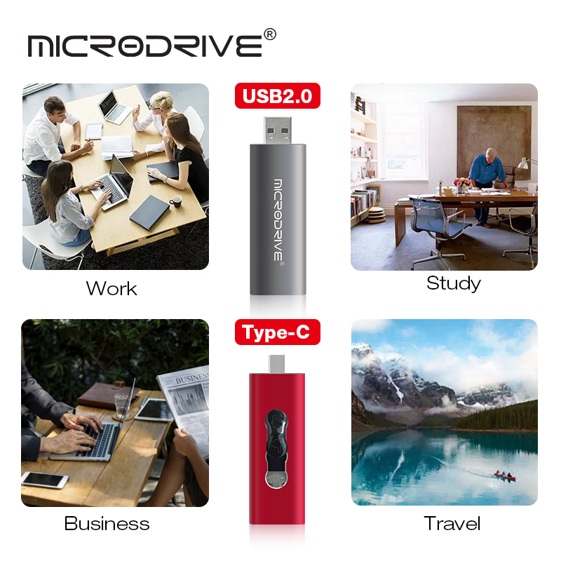 Unidade flash usb tipo c, 8gb, 16gb, slot duplo, unidade flash usb, 32gb, 64gb, 128gb, 256g, para celular, computador