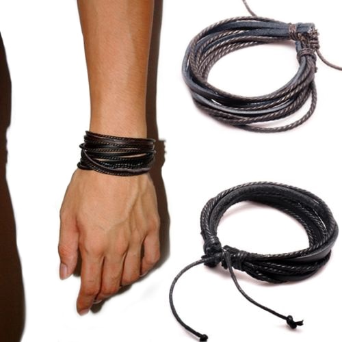 Bracelet sportif multicouche réglable en corde tressée en cuir synthétique pour hommes Bluelans