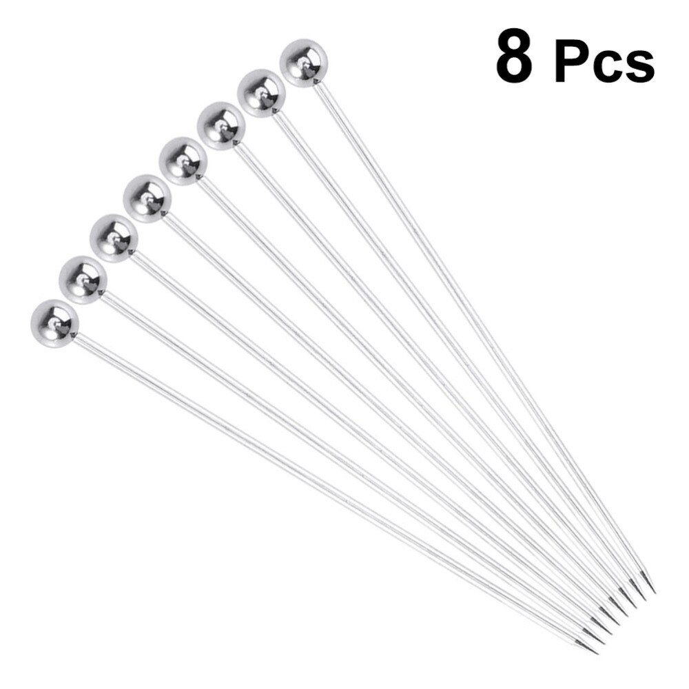 8pcs Stainless Steel Cocktail Picks Practical Fruit Pick Useful Stirring Stick Party Supplies for Home Bar (Head)