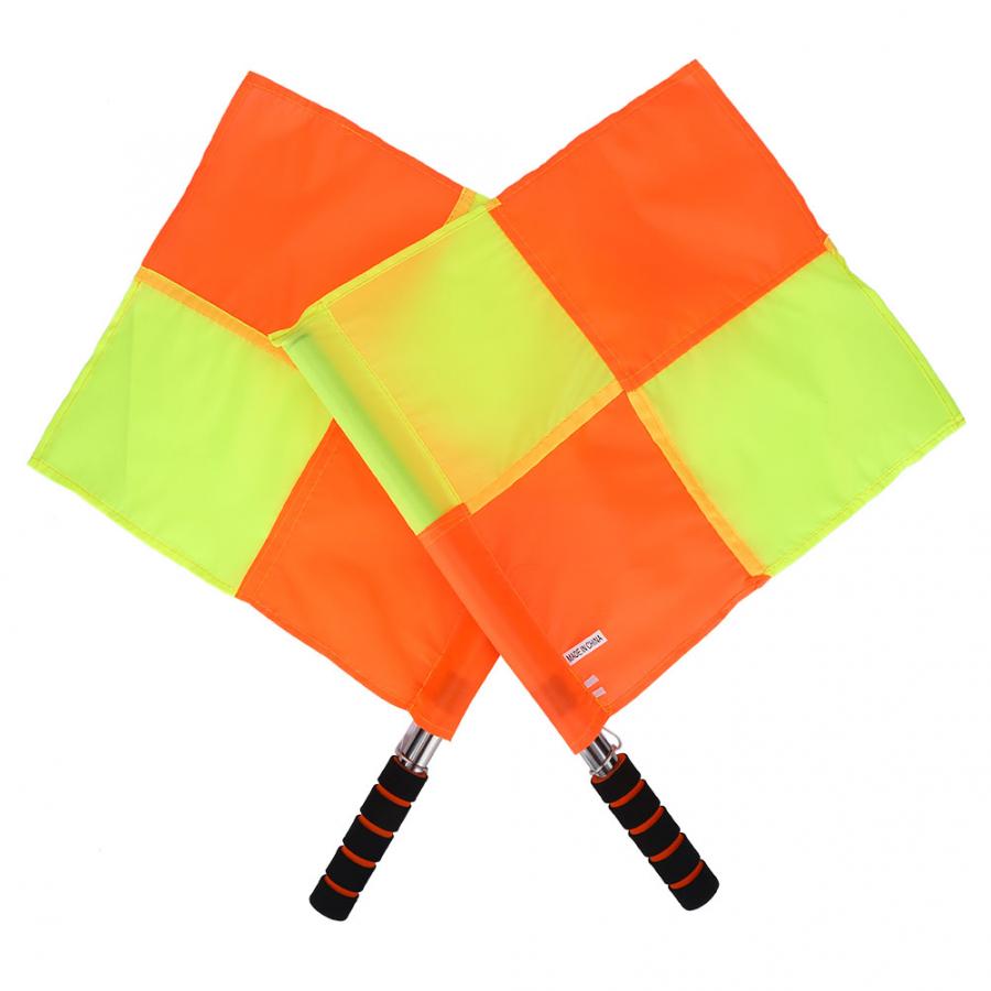2 st fotboll domarflagga fotboll domare domare linjevakt flagga med förvaringsväska sport match fotboll fotboll hockey träningsverktyg