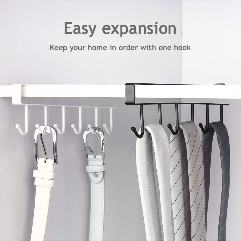 6 Hook Coffee Cup Mug Holder Black White Hooks Shelf Multifunction Kitchen Cabinet Sundries Organizer Storage Hanger
