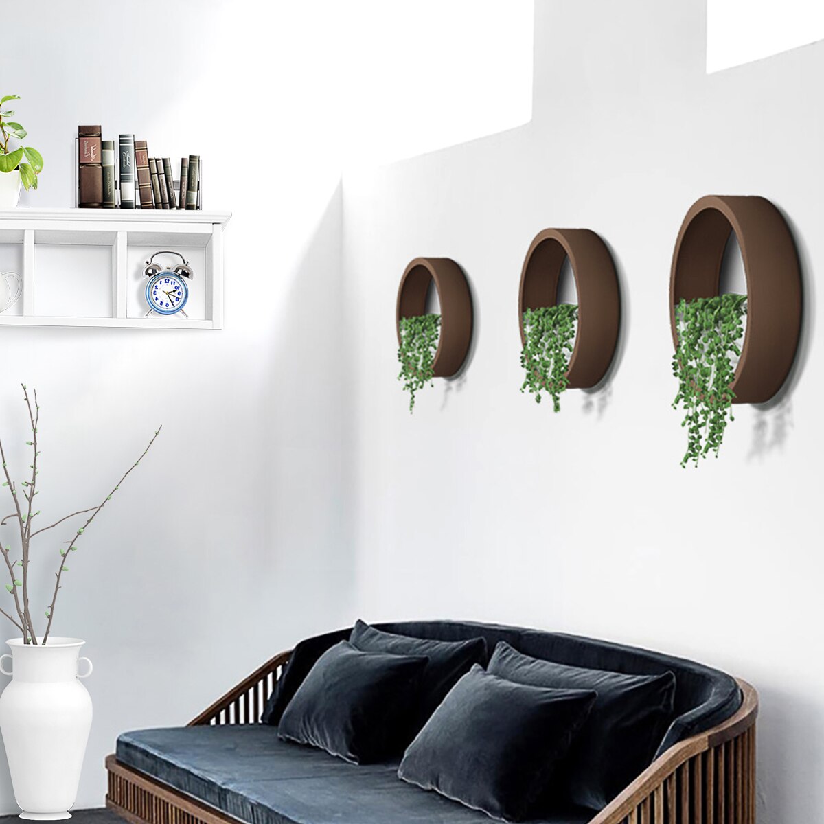 Vase mural rond en fer moderne | Décor mural suspendu pour maison salon Restaurant Pot de fleurs plantes succulentes Vases en verre d'art