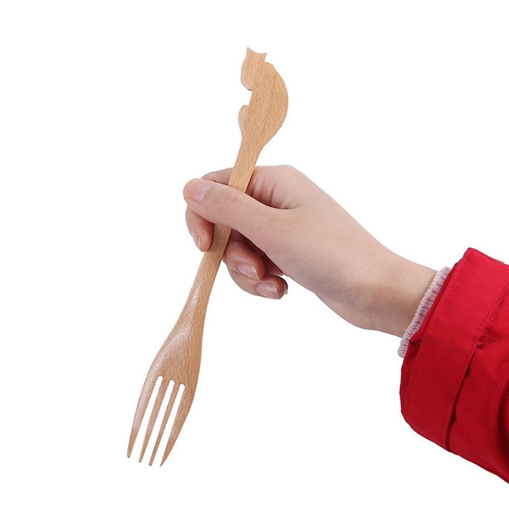 1/3 PCS Wooden Spoon Bamboo Kitchen Cooking Utensil Animal Fork Pattern Kids Spoon Eating Tool Soup-Teaspoon Tableware Catering: H