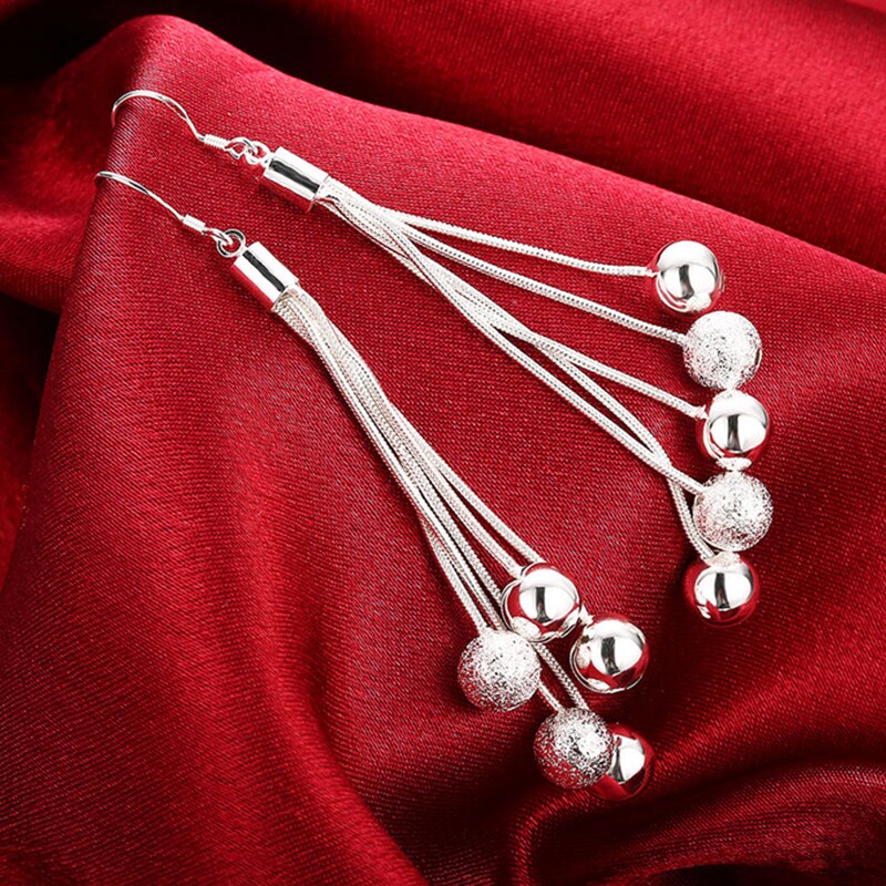 De lujo de plata 925 exfoliante de borla larga, Pendientes para las mujeres declaración joyas de Pendientes de boda Pendientes de botón Pendientes