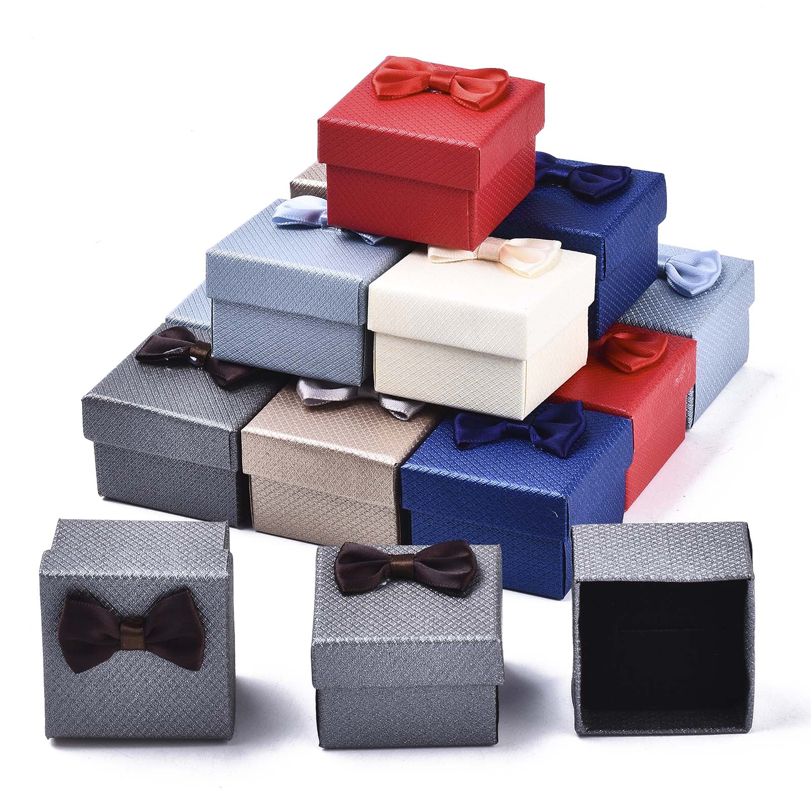 24Pcs Jewelry Boxes Necklaces Ring Earring Box Bowknot Ribbon Packaging Storage Container Organizer with Sponge Mixed Color: green