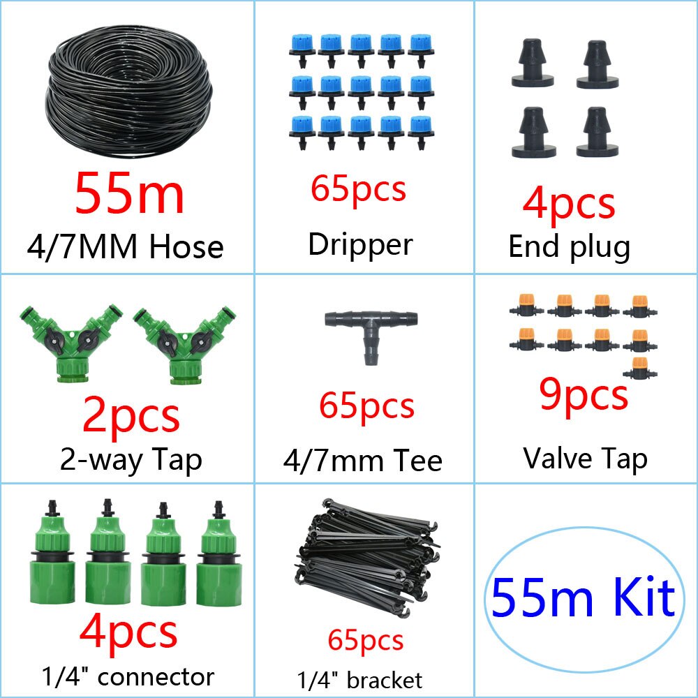 DIY Drip Irrigation System Automatic Watering Garden Irrigation Micro Drip Watering Kits with 8 Holes Drippers Sprinklers: 55M Kit