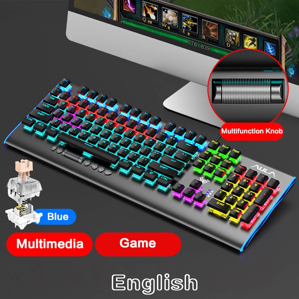 AULA F2099 104-key macro definition gaming laptop desktop multimedia rotary button mechanical gaming keyboard keyboard: F2099 US / Black Switch