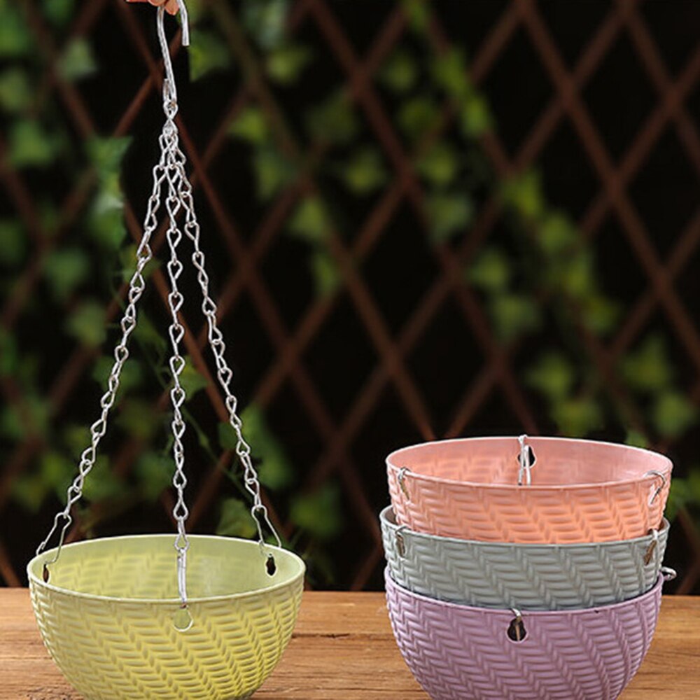 Hanging Baskets Rattan Woven Round Plastic Flower Pot Plant With Chain Houseplants Sky Planter Garden Balcony Decor