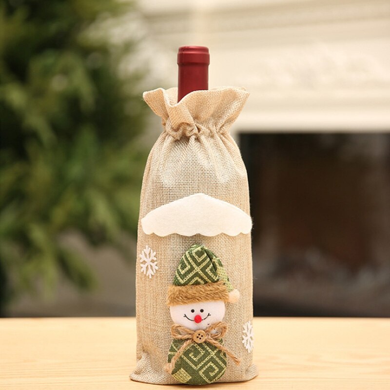 Christmas Red Wine Bottle Cover Xmas Dinner Party Santa Claus Snowman Bag: BG