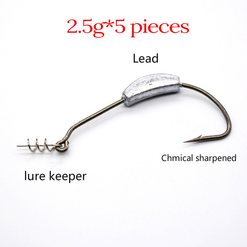 5pcs/lot fishing hook with lead bait keeper holder weight 2g 3g 5g 7g Lead sinker crank hook tackle set high carbon fishhooks: 2.5g
