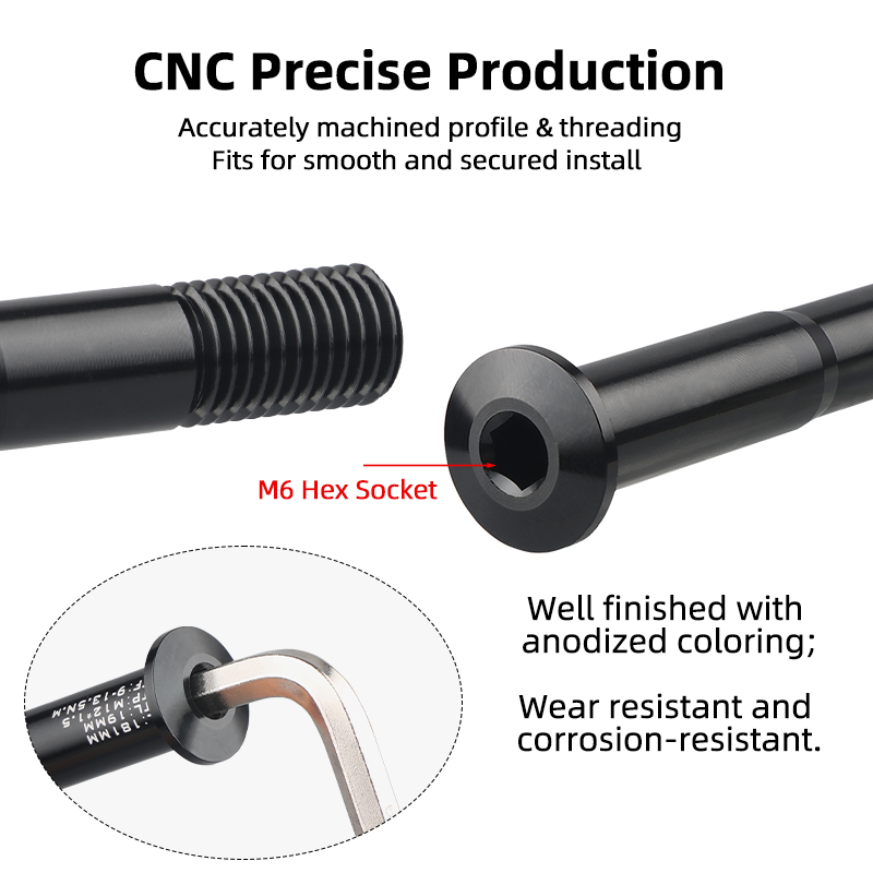 Lightweight Thru Axles M12*P1.5 L120-181mm for Bike Front Rear Fork Dropout Spacing 100/142/148mm CNC-machined Hub Through Shaft