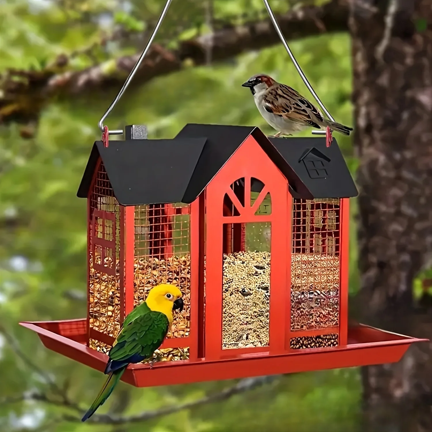 1 stuks wilde vogelvoeder, gebruikt voor het ophangen van buiten, vogelnest metalen gaas wilde vogelvoeder met grote capaciteit