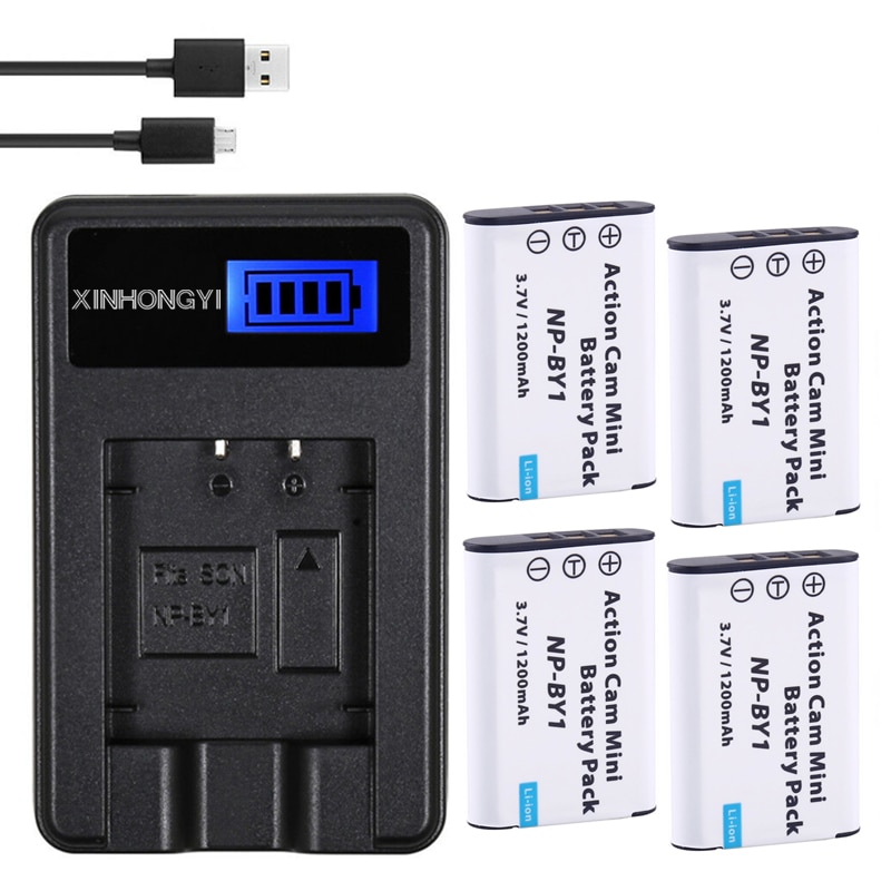4 np-by1 batterier np  by1 bateria npby 1 batteri + lcd dubbla laddare för sony hdr -az1vr az1 az1v az1vr action kamera mini videokamera