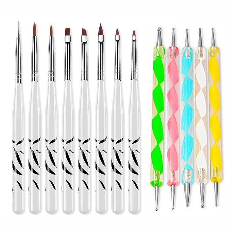 Juego de pinceles para uñas, pluma de doble punta, pincel para difuminado, pintura, Gel acrílico, herramienta de manicura artística: Borgoña