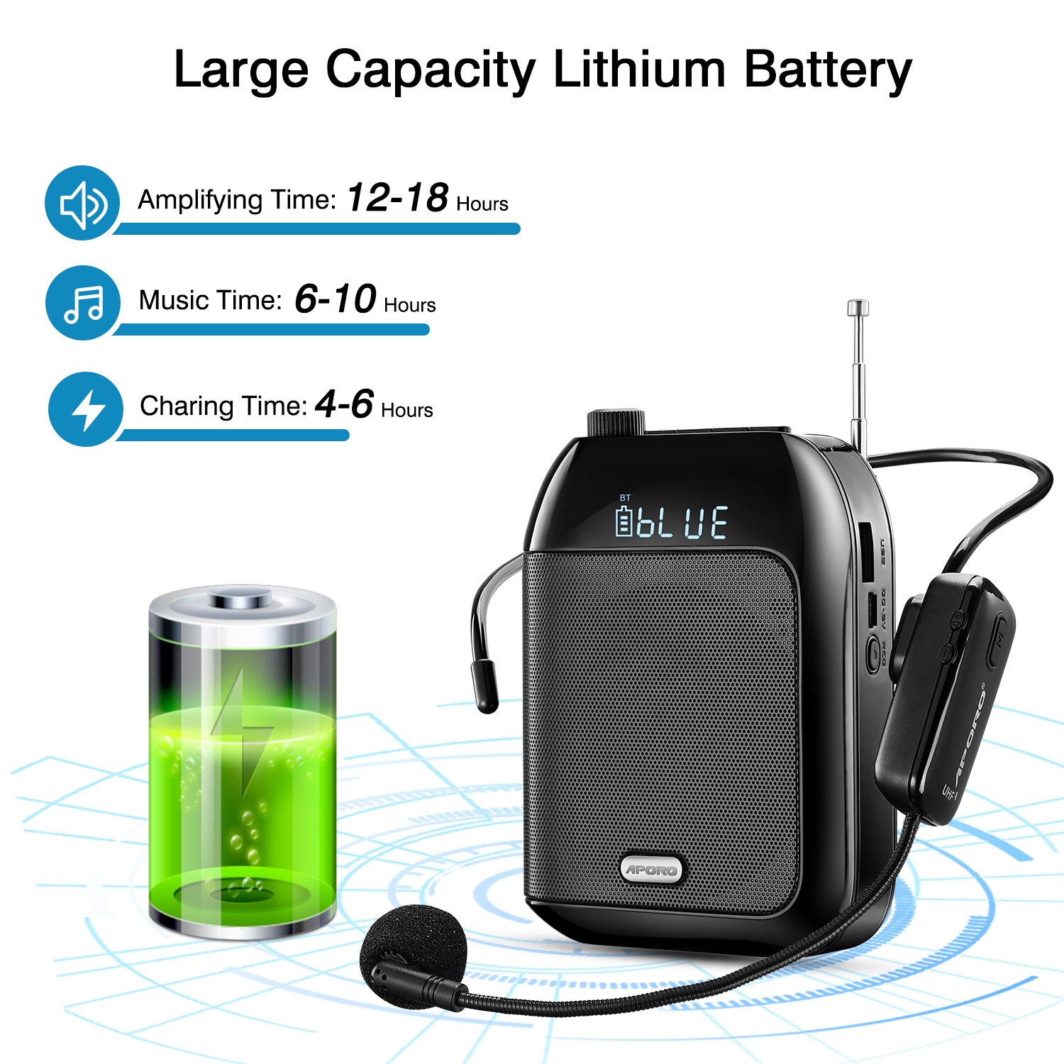Portable Voice Amplifier with Wireless Headset Microphone For Teachers tour Guiding Speaker Teaching