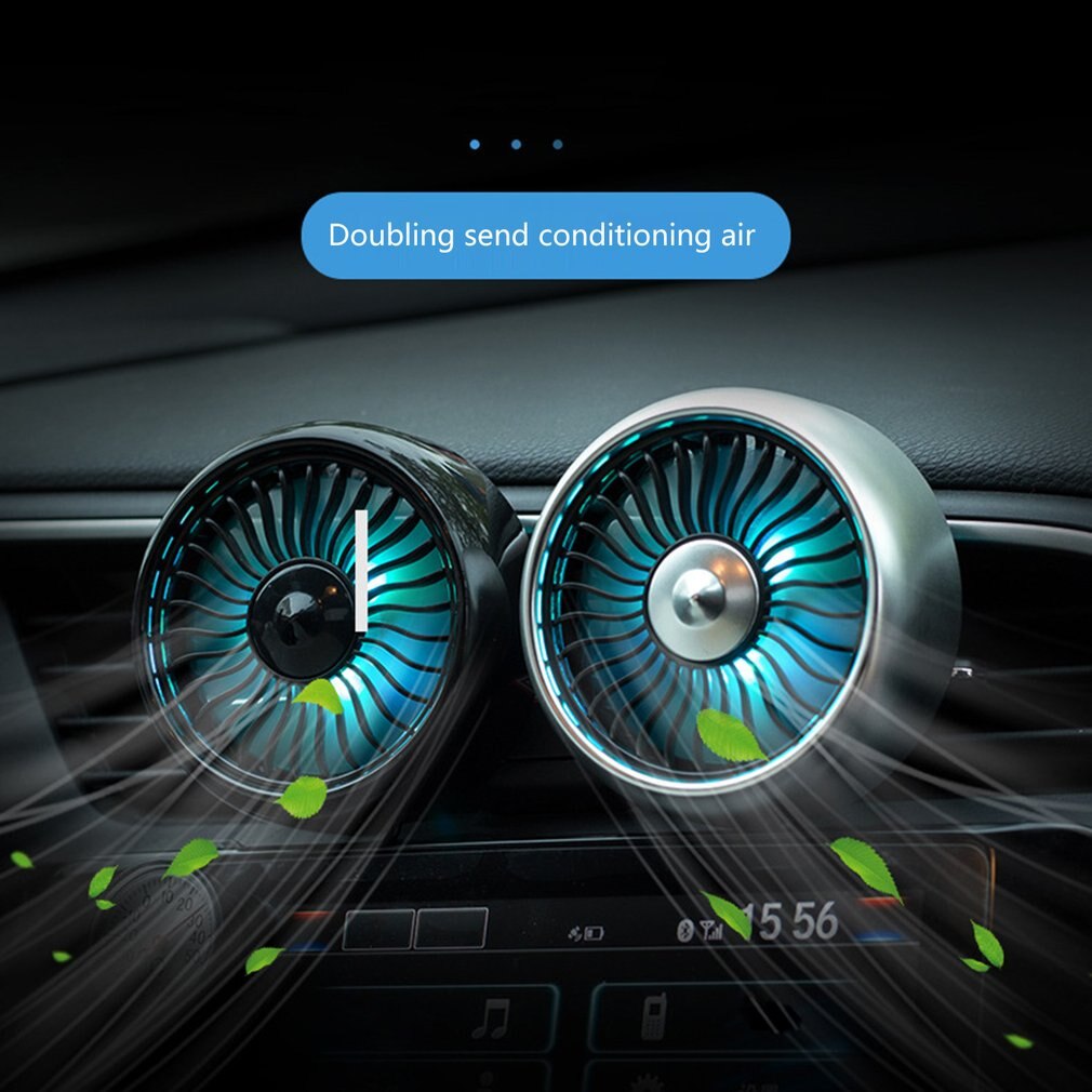 Voiture usb ventilateur 360 degrés rotatif LED lumières USB puissance voiture Auto puissant ventilateur de refroidissement pour voiture évent monté