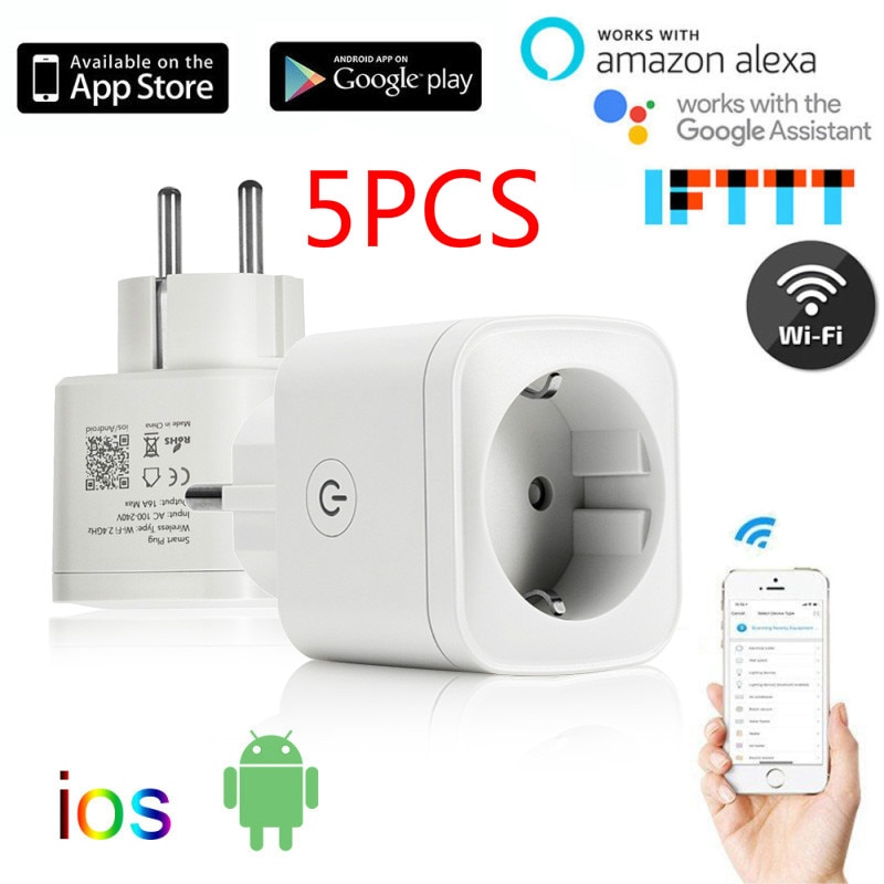 16A Smart Plug Socket EU Adaptor Wifi Wireless Power Socket Monitor Timing Function Smart Home APP Control Alexa Google Home